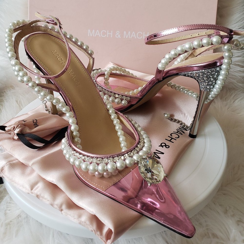 *SOLD*  Mach & Mach Pearls and Diamond Pink PVC Heels